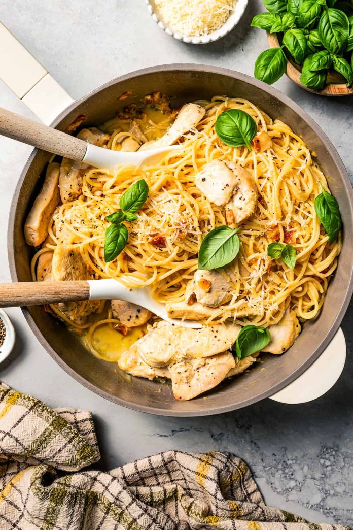 Creamy Chicken Carbonara Recipe | Diethood