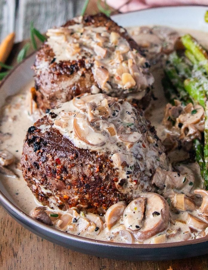 Filet Mignon Recipe • Filet Mignon with Creamy Mushroom Sauce • Two Purple Figs