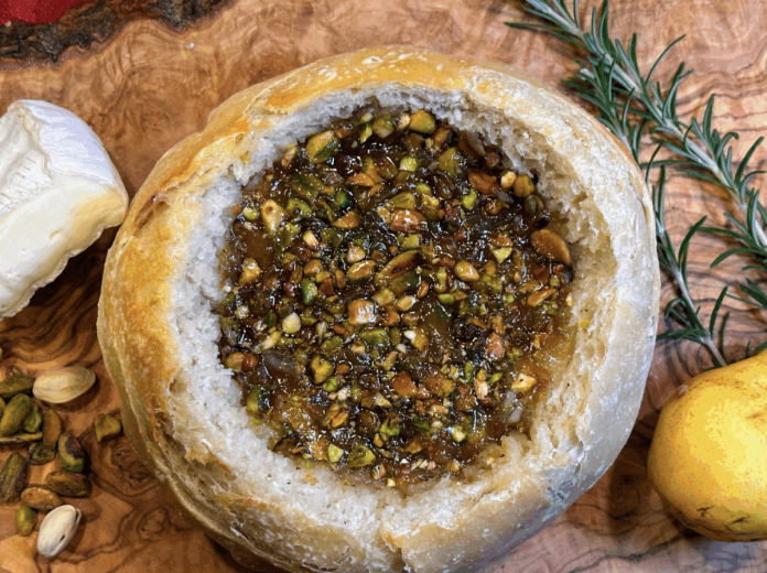 Pistachio Pear and Brie Stuffed Sourdough