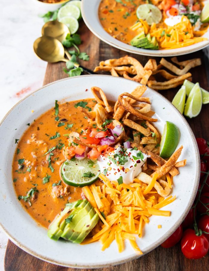 Chicken Taco Soup • Hearty, Tasty and Easy Soup Recipe • Two Purple Figs