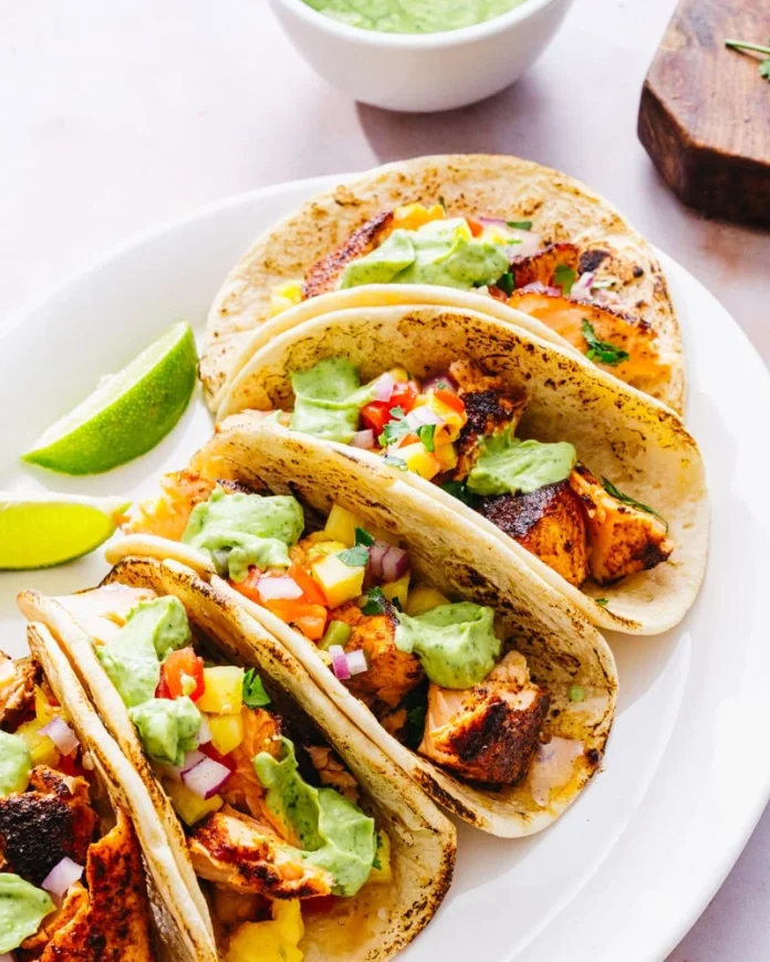 Salmon Tacos with Avocado Sauce – A Couple Cooks