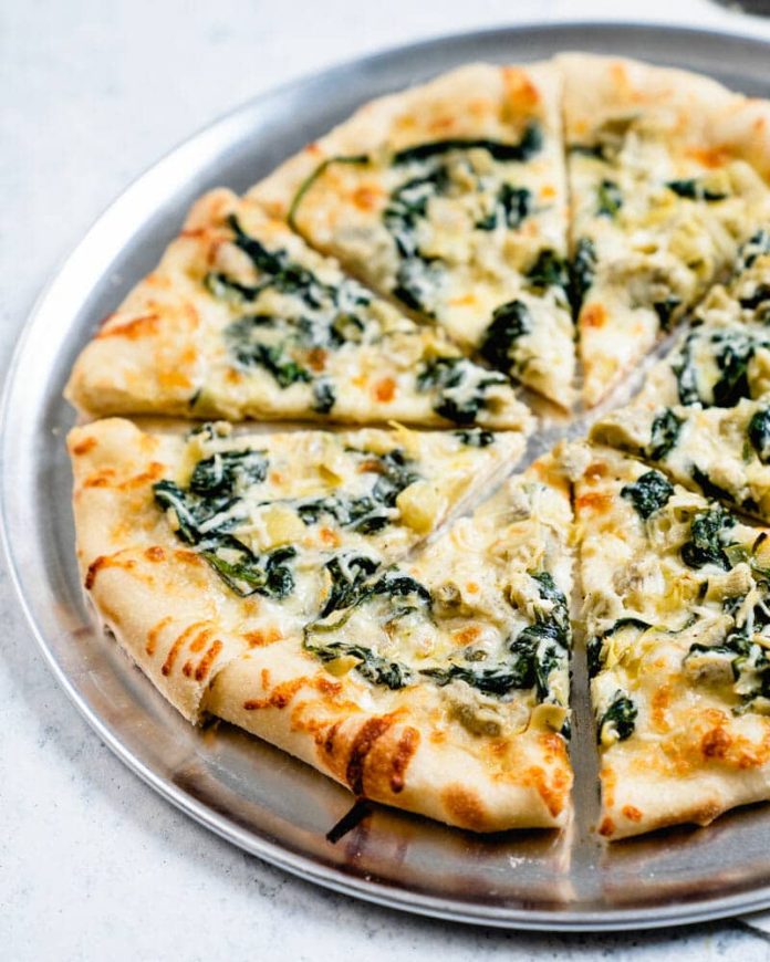 Spinach Artichoke Pizza – A Couple Cooks