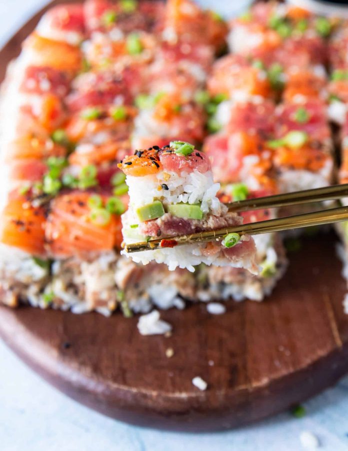 Sushi Cake • Easy Layered Sushi Cake Recipe for Parties • Two Purple Figs