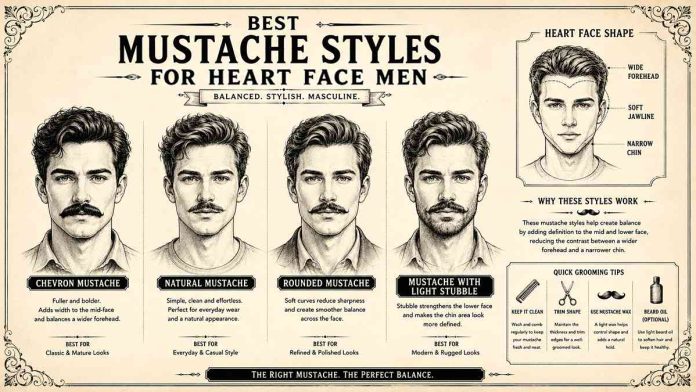 Best Mustache Styles for Heart Face Men