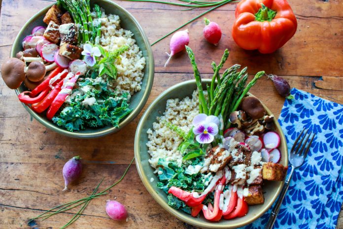 Sesame Tempeh Grain Bowl with Tahini Ginger Dressing