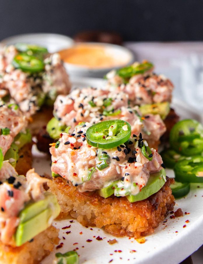 Spicy Tuna Crispy Rice • Nobu Spicy Tuna Appetizer Made at Home • Two Purple Figs