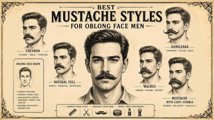 Best Mustache Styles for Oblong Face Men