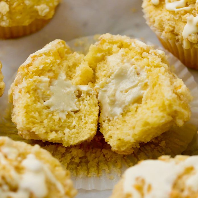 Lemon Cream Cheese Muffins - With Buttery Streusel Topping!